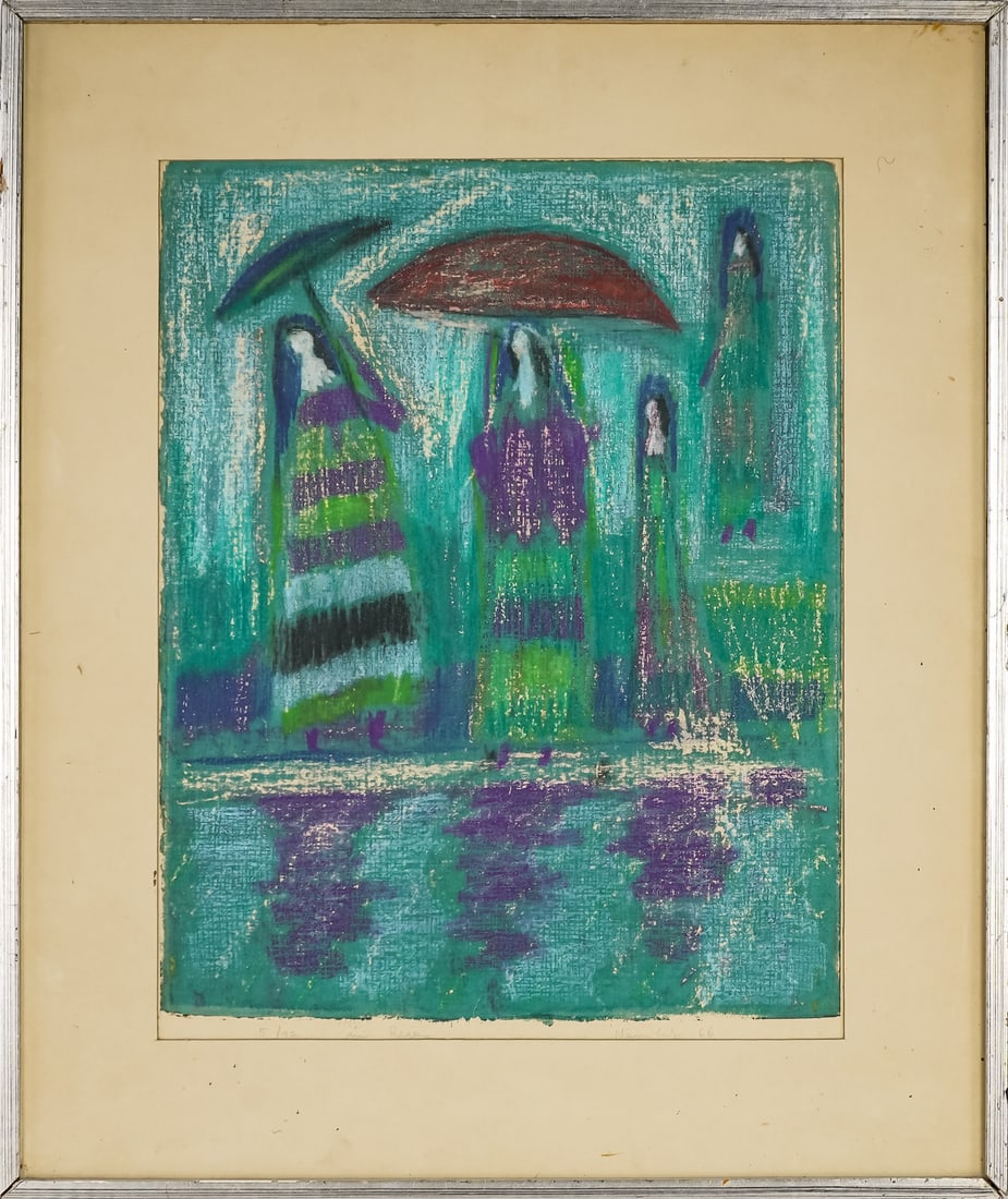 Nan Cuz (DE/GM 1927-1995) Regen: Nan Cuz (German/Guatemalan 1927-1995) Regen- Stone lithograph with embellishments editioned 5/72 signed and identified lower margin dated 66' - 18 x 14" 24 x 21" as framed.