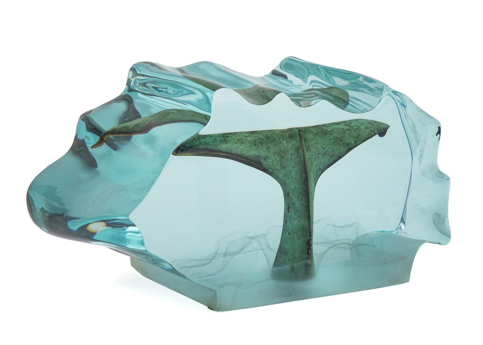 Robert Wyland Lucite & Bronze Sculpture: 2003 Robert Wyland (American b 1956) signed Lucite and bronze sculpture "It’s A Fluke", # 66/ 75 AP, length 10", ht 5 1/4", with COA