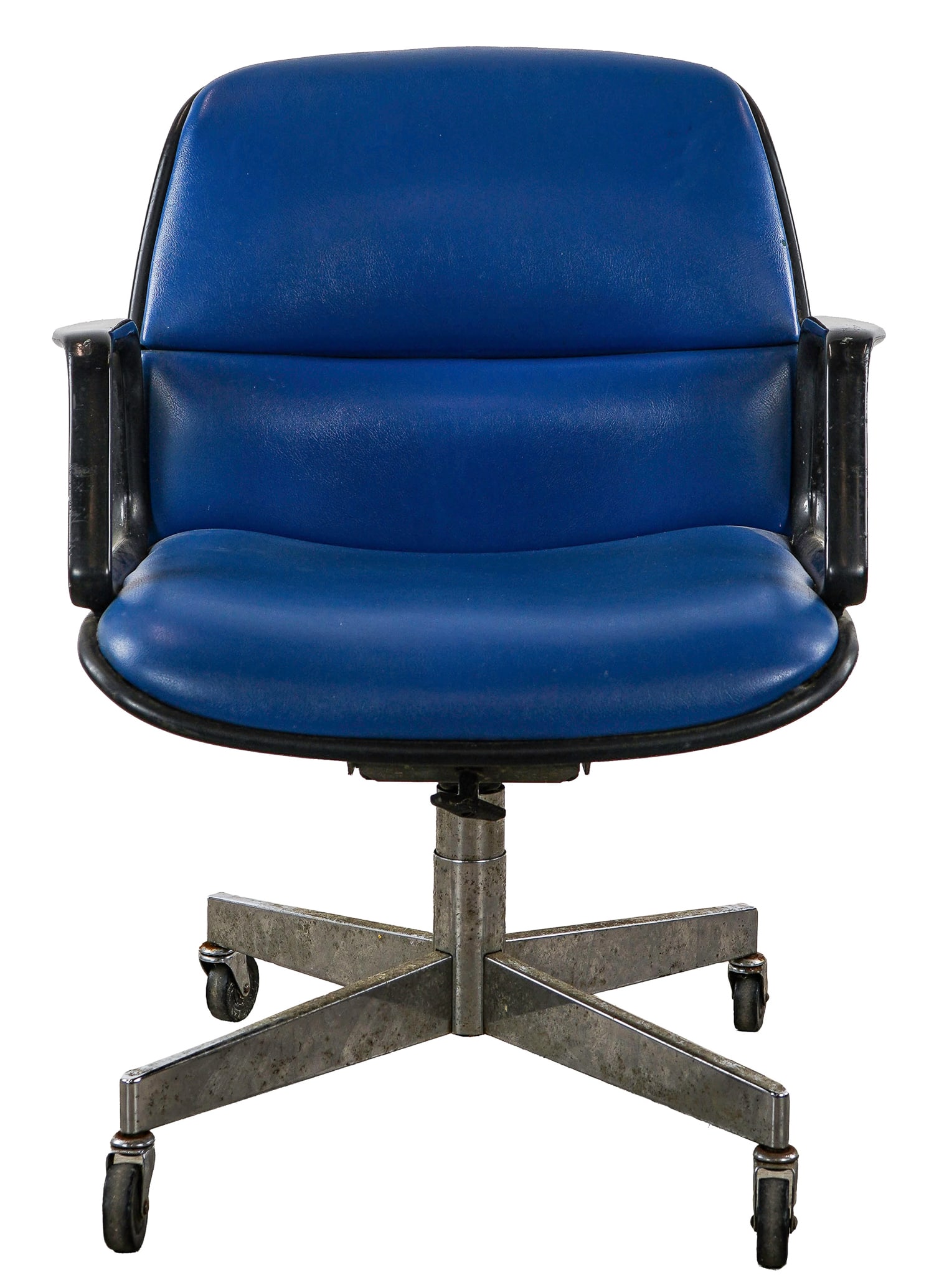 MCM All-Steel Blue Chair: Charles Pollock for Knoll style Mid Century Modern All-Steel Equipment Corp blue armchair with chrome base