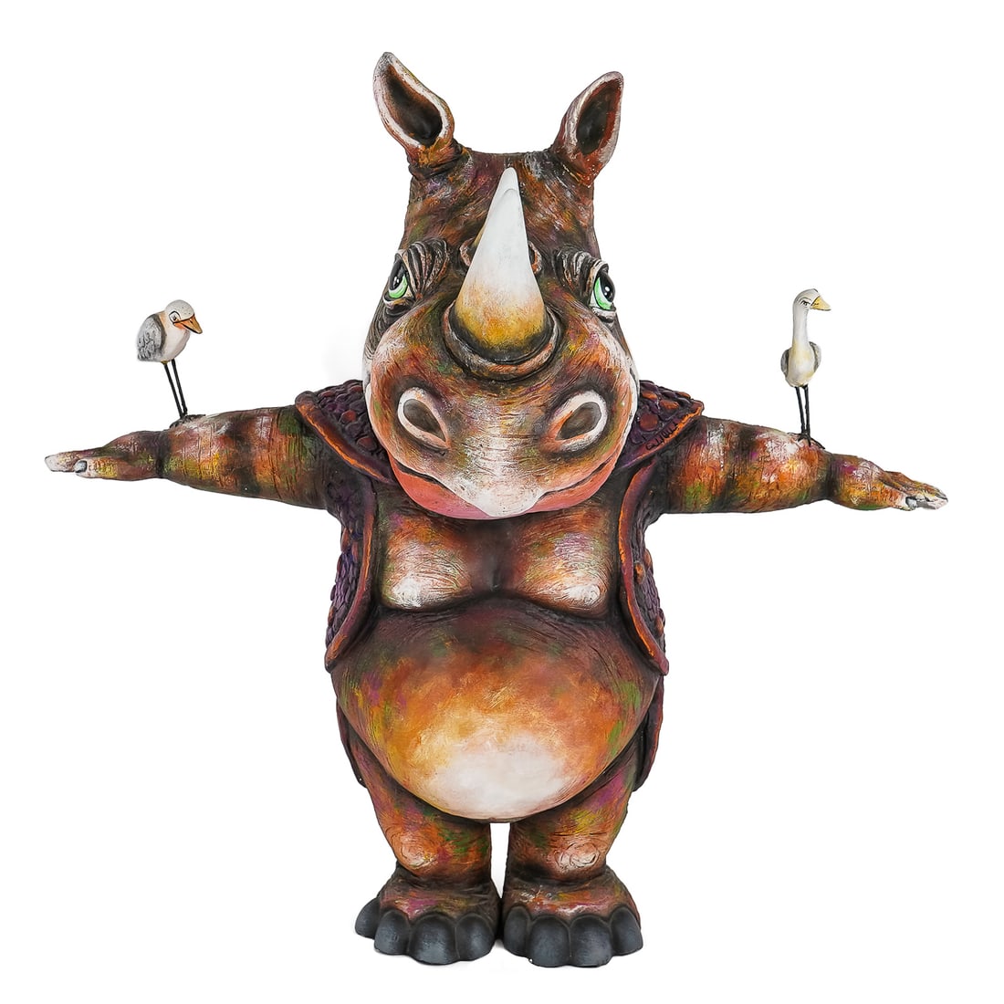 Carlos & Albert Rhino Ceramic Sculpture: Carlos Munoz & Albert Ickenroth ceramic sculpture of a rhino, signed and numbered 45/ 150, ht 22"