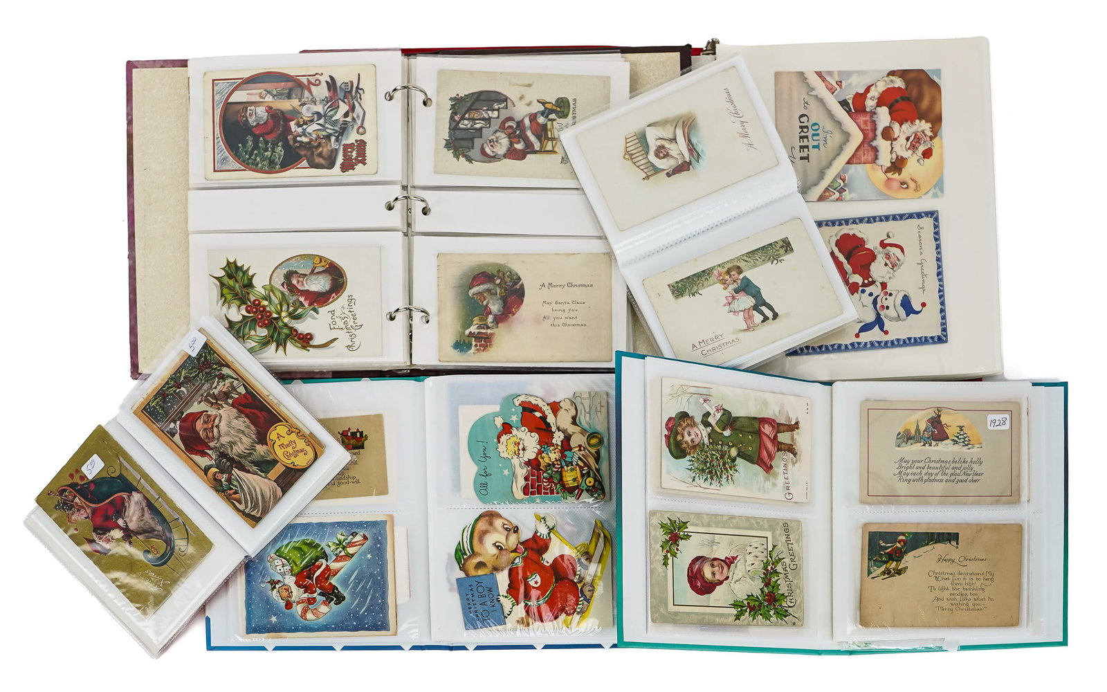 Vintage Christmas, Holiday Postcards: Vintage Christmas, Holiday Postcards, including many Santa's, several small albums (100 plus pieces)