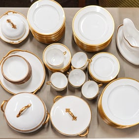 71 pcs. Limoges Gold Band Porcelain Tableware