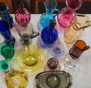 Group of Mid Century Colored Art Glassware