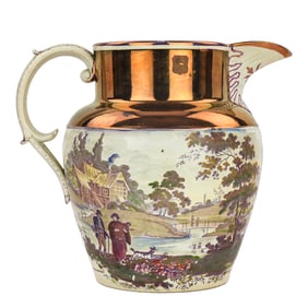 19th c. Geo IV Pink Luster Oversized Show Jug