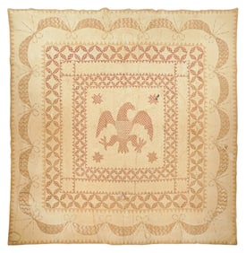 Early 19th c Stuffed-Work Quilt with Federal Eagle