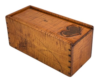 19th c Dovetailed Candlebox with Carved Heart