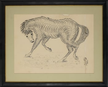 Large 19th c Calligraphy Drawing of a Horse