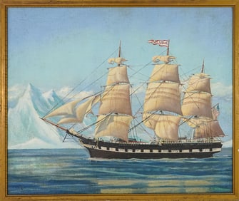 Unsigned oil on board of the Clipper Ship"Forest State" in Arctic Waters