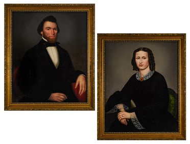 Pair of circa 1850 Portraits of an attractive young couple