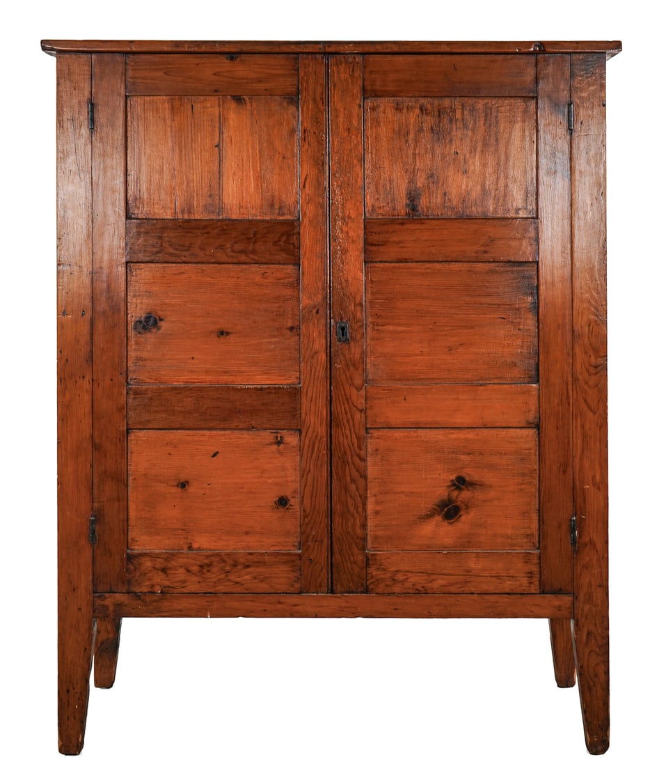 Signed E P Lynes York PA Pie Safe: 19th c York Pennsylvania signed E P Lynes poplar & pine pie safe. Double 3 panel door fronts, 45" w, 57" h. Refinished.