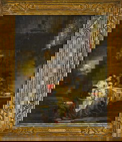 17 or 18th c Dutch interior on panel