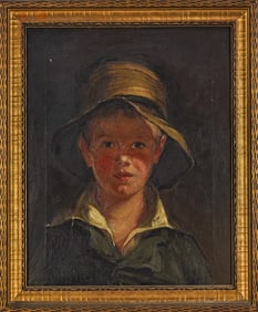 19th c oil on canvas after Thomas Sully "The Torn Hat"