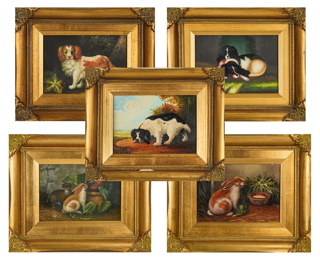 Five Robert Grace 20th c oil on board animal paintings: Five Robert Grace 20th c oil on board animal paintings- each 6 x 8" 9.5 x 11.5" as framed