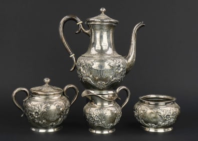 4 pc. Sterling Repousse Tea Set
