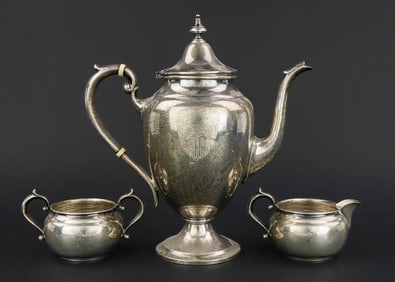 Gorham Sterling Silver Teapot, Sugar and Creamer