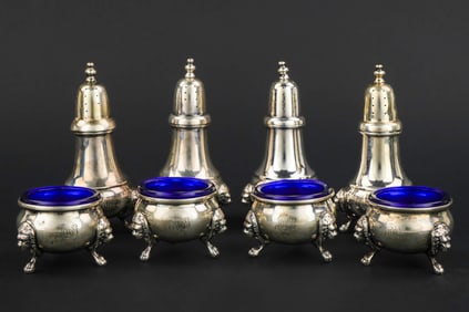 Set of 4 Sterling Pepper Pots and Master Salts