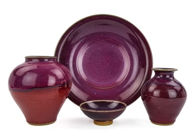 4 pcs. Contemporary Flambe Glaze Art Pottery