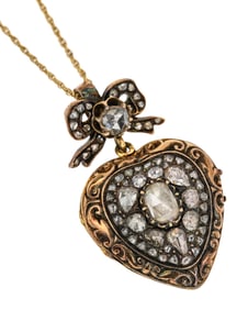 Antique 4 CT Old Mine Cut Diamonds & Gold Locket.