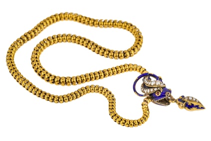 Antique Yellow Gold & Enamel Snake Necklace