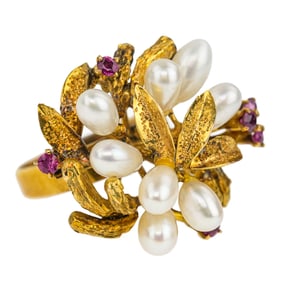 14k Pearl, Ruby, Cocktail Ring