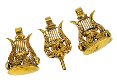 Antique Ornate Yellow Gold Watch Fobs & Key.