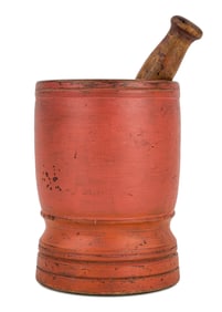 19th c Mortar & Pestle in Salmon Paint