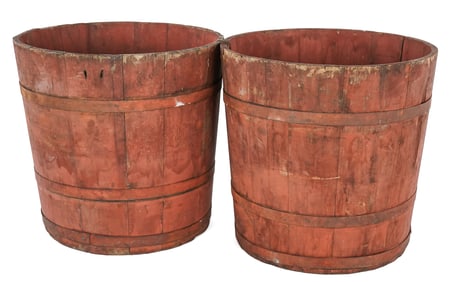 19th c Vermont Red Painted Sap Buckets