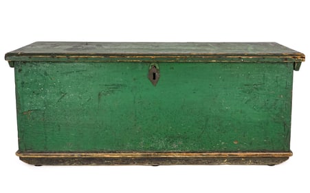 19th c Canted Blanket Box in Old Green Paint