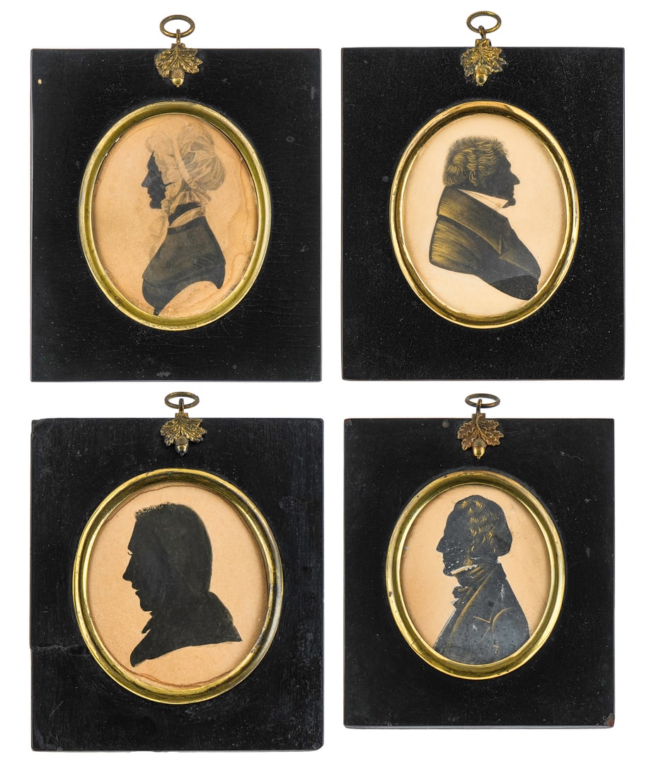 Group of 4 19th c Silhouettes: Group of 4 19th c silhouettes, including Anna Maria Winter (author of "Thoughts on the Moral Order of Nature"), Alexander Chesney (British Loyalist during the American Revolution), and two others, eac