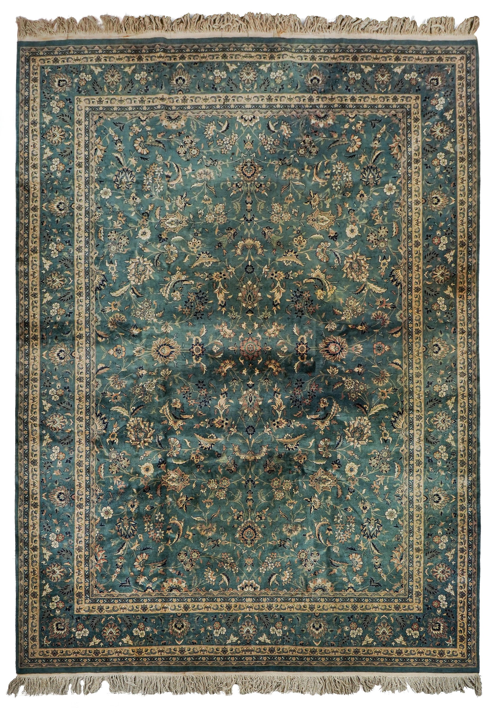 Mid 20th c Persian Main Carpet: Mid 20th c Persian allover floral Kashan room size carpet, good condition, 9' 1" x 12' 3"