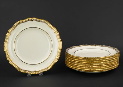 10 Spode Gilt Gadrooned Creamware Dinner Plates