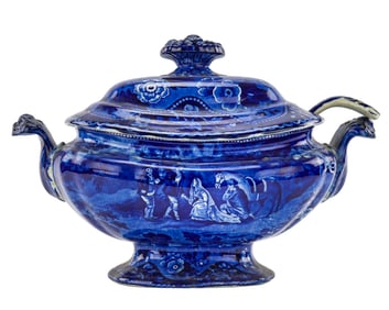 19th c. Deep Blue Staffordshire Porcelain Tureen