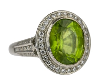18k, Diamond, Green Peridot Ring