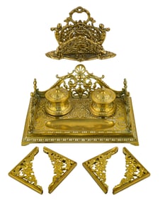 Brass Writing Stand, Blotter Corners, Letter Stand
