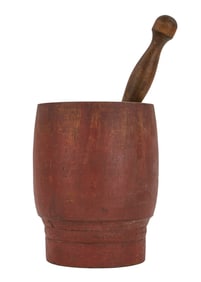 Early 19th c Mortar & Pestle in old red paint