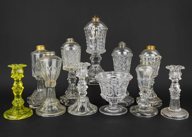11 EAPG Glass Lamps, Candlesticks