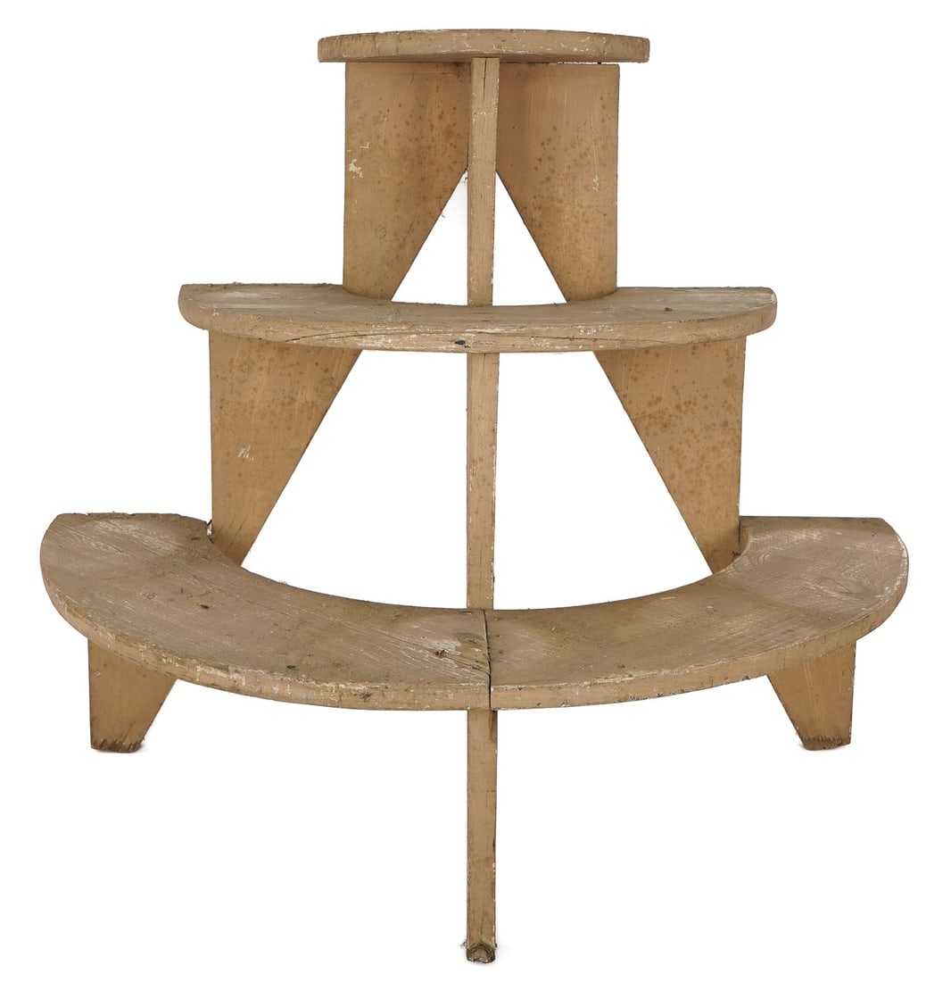 Small Three Tier Plant Stand: Small three-tier wooden plant stand, square nail construction, width 32 1/2", ht 28"