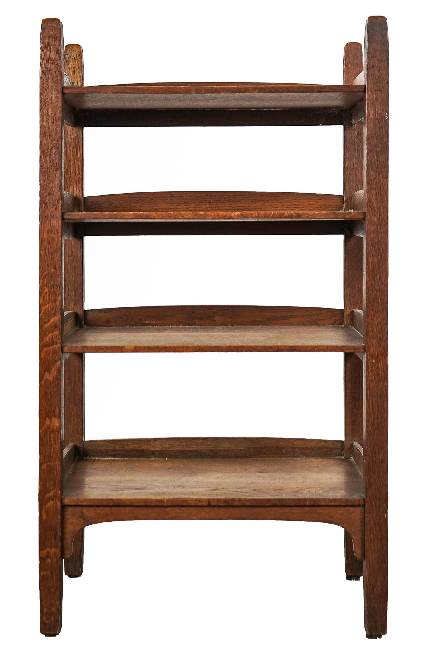 Gustav Stickley Oak Sheet Music Stand: Gustav Stickley oak 4 tier Arts & Crafts music stand. No. 670. 39" h, 22" w, 19"d. Original surface. Marked with black clamp mark over Stickley.