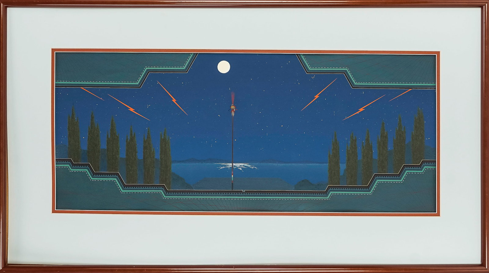 Gary Grey Spearwater (20th c ) Skyscape: Gary Grey Spearwater (20th c ) Skyscape gouache on board signed upper eight dated 9/83 12 x 28" 20 x 36" as framed