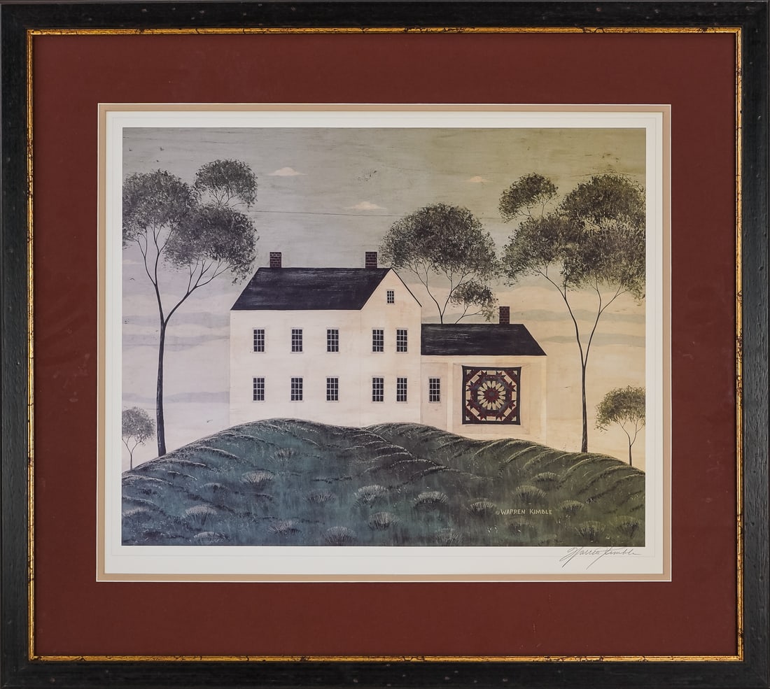 Warren Kimble (VT 1935-) Quilt House: Warren Kimble (Vermont 1935-) Quilt House offset lithograph on paper signed lower right in pencil plate 16 x 20- 26.5 x 30"