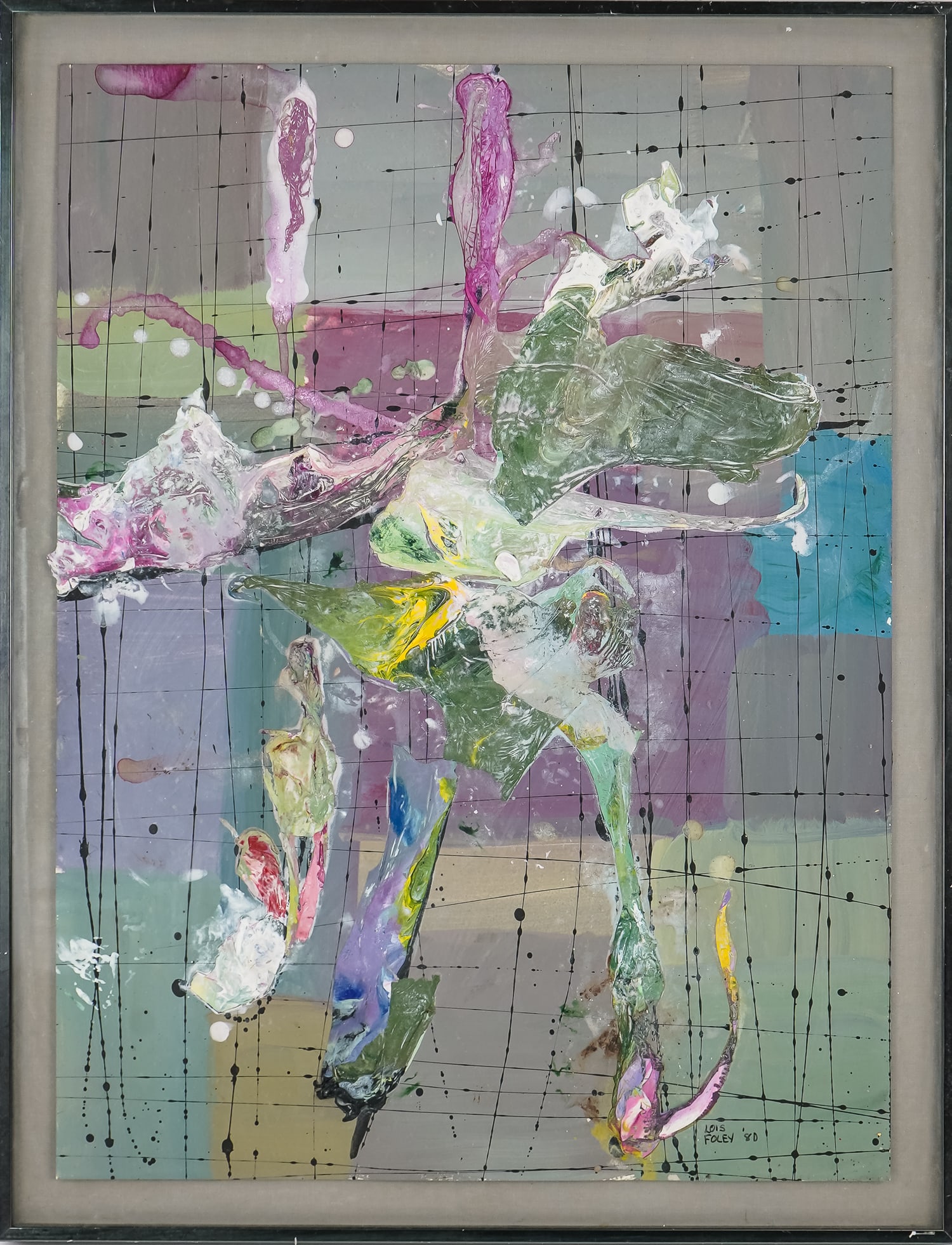 Lois Foley (VT 1936-2000) Abstract on board: Lois Foley (Vermont 1936-2000) Abstract on board- 20 x 15" signed lower right dated 80' 22 x 17" as framed.