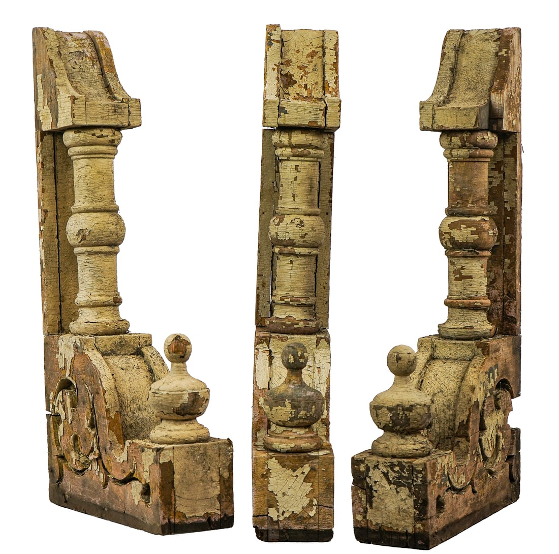 Three Large 19th c Architectural Corbels: Three Large architectural corbels 30 x 16" minor losses, multiple coats of paint, as shown.