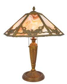 Salem Bros Six Panel Slag Glass Table Lamp