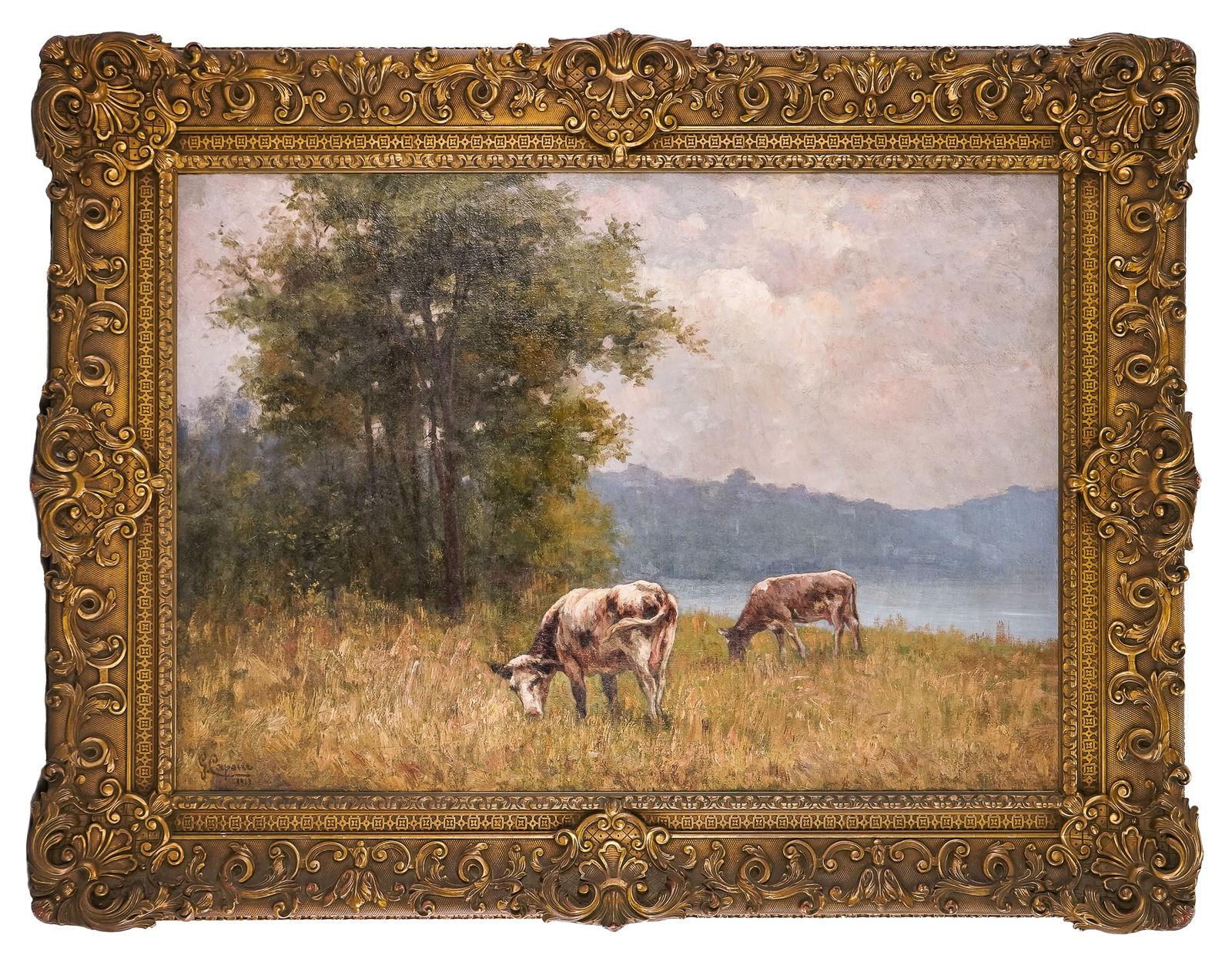 Gaetano Capone (IT 1845-1924) Pastoral with two cows (1 of 4)