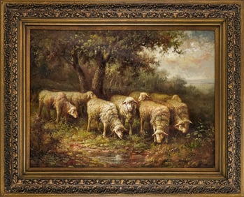 G Cotner (AM 20th c) Pastoral with Sheep