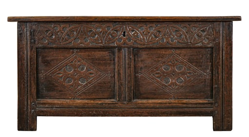 17th c English Paneled Oak Chest