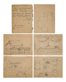 8 small architectural sketches by Charles Rudolph
