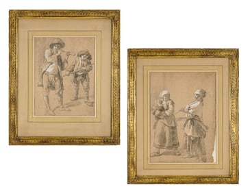 Pair of early 19th c Continental sketches