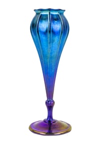 L. C. Tiffany Blue Favrile Glass Footed Vase