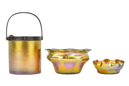 Tiffany Favrile Glass Bowl Master Salt and Jar